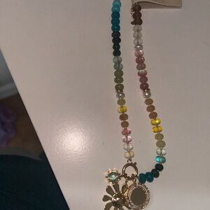 Anthropologie Colorful Beaded Necklace with Gold Charms